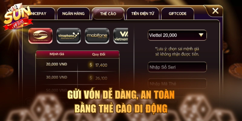 Gửi vốn dễ dàng, an toàn bằng thẻ cào di động